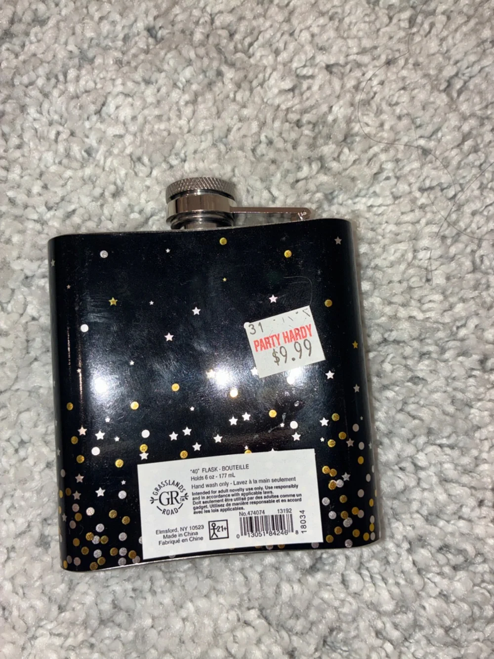 Cheers to 40 Years Black and Gold Party Hip Flask NWT